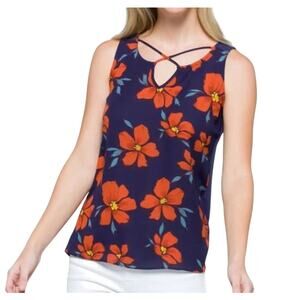 Fortume + Ivy Blue Split Neck Sleeveless Blouse NWOT Size Large